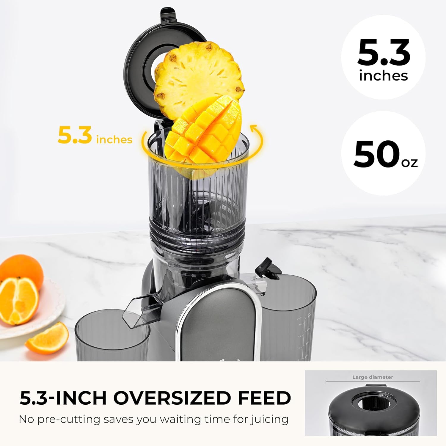 Cold Press Juicer, 300W, 5.3" Large Feed Chute, 1.5L Capacity, Automatic Feeding, High Yield, Easy to Clean, Ideal for Whole Fruits & Vegetables🔥