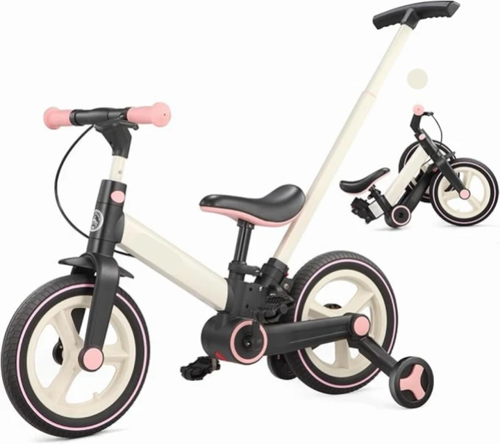 6-in-1 Toddler Bike & Stroller | Foldable Push Bike w/Training Wheels🔥