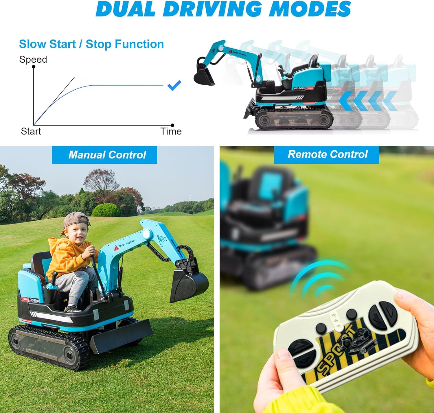 360 Degree Rotating Ride On Excavator and Bulldozer,12V12AH Battery Powered Ride On Toy Backhoe W/Track Design Wheels for All Terrain,Remote Control,MP3,Toolbox for Kids,Parent🔥