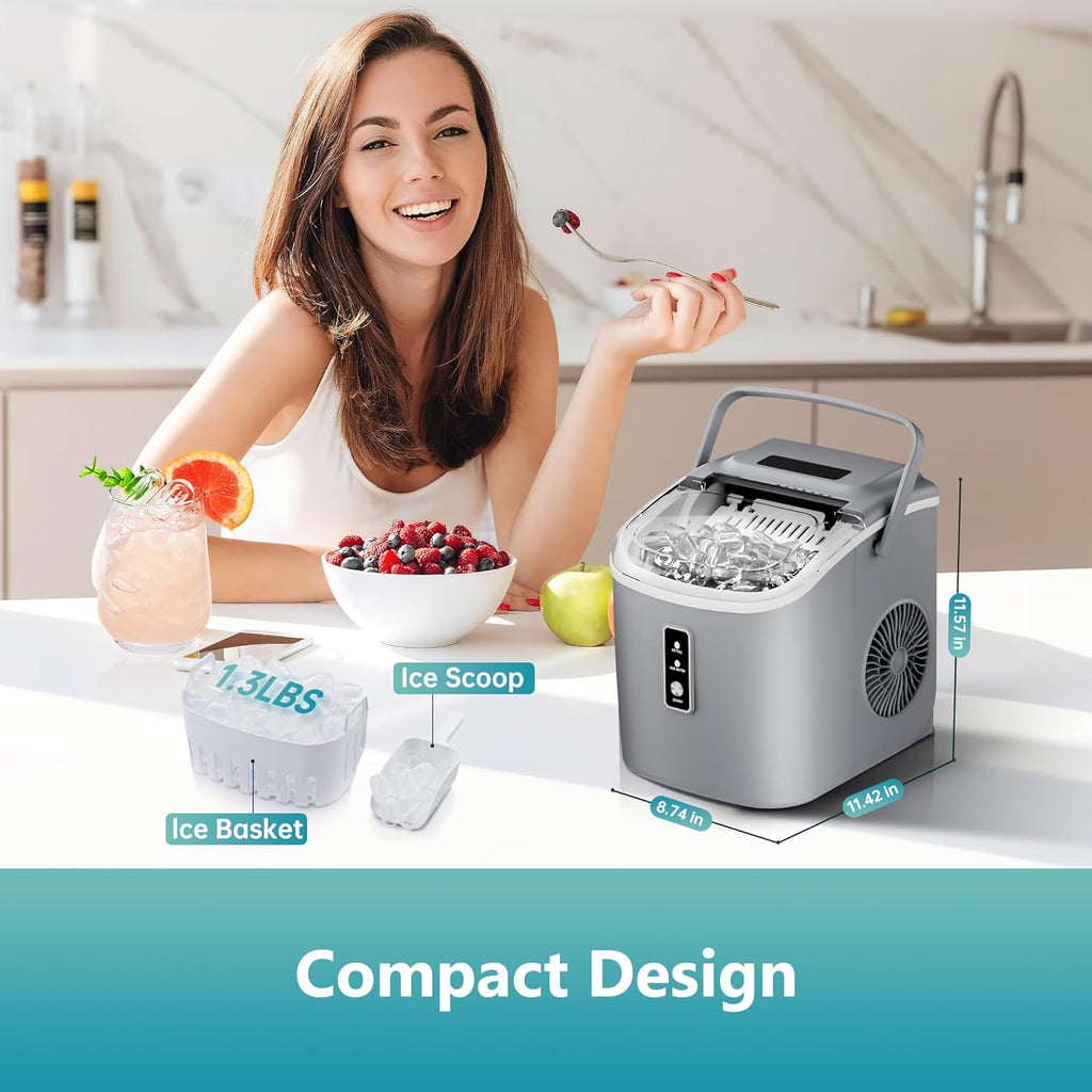 Countertop Ice Maker Machine with Handle, 26.5lbs Per Day, 9 Cubes in 6 Mins, Auto-Cleaning Portable Ice Maker with Basket and Scoop, for Home/Kitchen/Camping/RV🔥