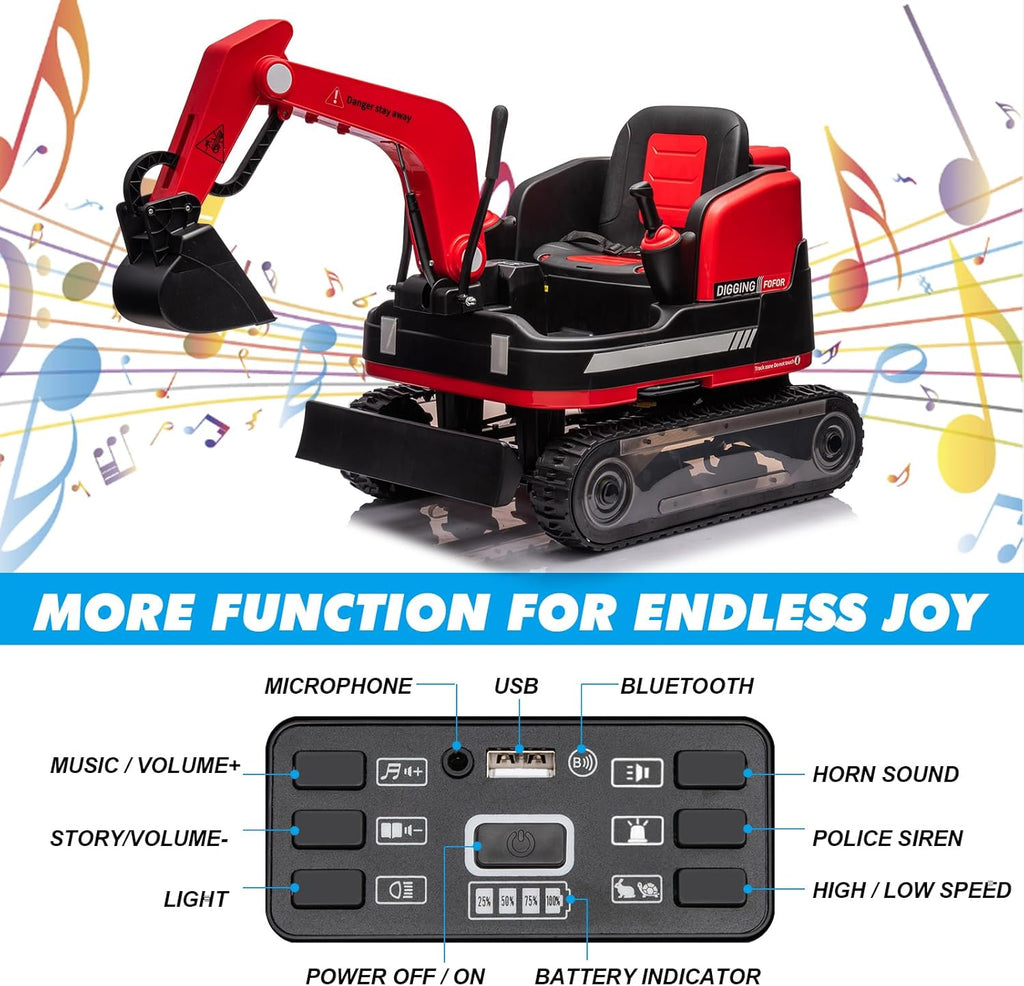 360 Degree Rotating Ride On Excavator and Bulldozer,12V12AH Battery Powered Ride On Toy Backhoe W/Track Design Wheels for All Terrain,Remote Control,MP3,Toolbox for Kids,Parent🔥
