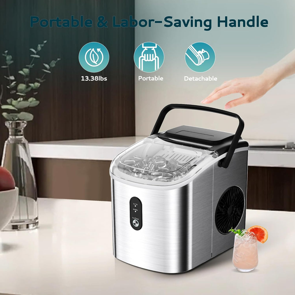 Countertop Ice Maker Machine with Handle, 26.5lbs Per Day, 9 Cubes in 6 Mins, Auto-Cleaning Portable Ice Maker with Basket and Scoop, for Home/Kitchen/Camping/RV🔥