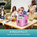 Countertop Ice Maker Machine with Handle, 26.5lbs Per Day, 9 Cubes in 6 Mins, Auto-Cleaning Portable Ice Maker with Basket and Scoop, for Home/Kitchen/Camping/RV🔥