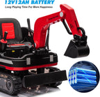 360 Degree Rotating Ride On Excavator and Bulldozer,12V12AH Battery Powered Ride On Toy Backhoe W/Track Design Wheels for All Terrain,Remote Control,MP3,Toolbox for Kids,Parent🔥